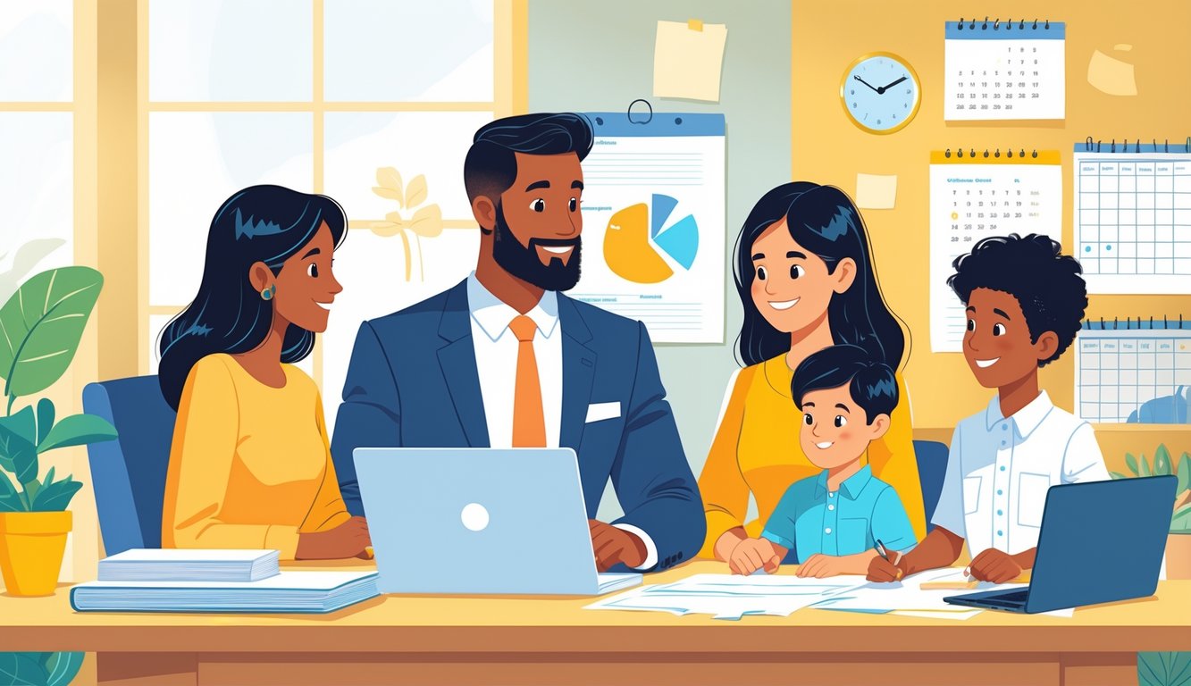 Obitelj s djecom razgovara s poreznim savjetnikom u uredu.