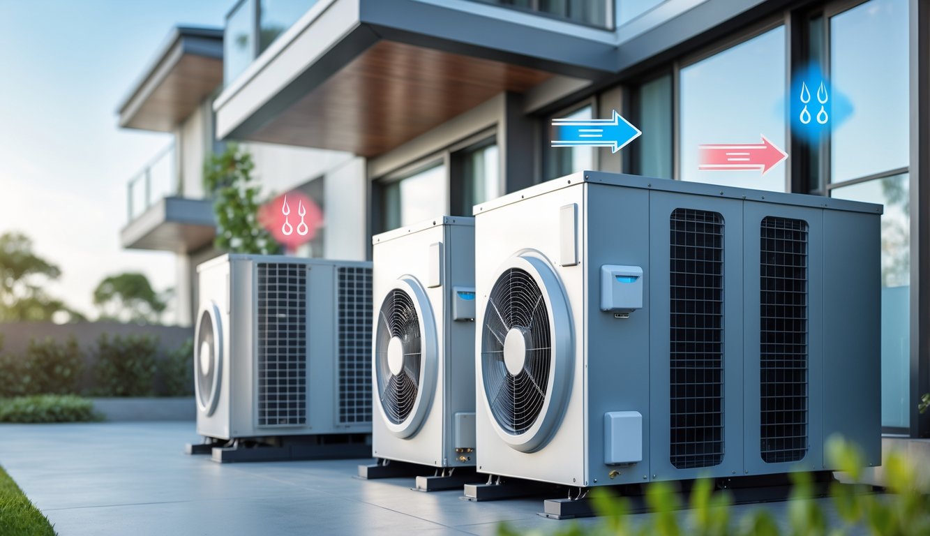 Moderna zgrada s vanjskim jedinicama dizalica topline koje služe za grijanje i hlađenje.