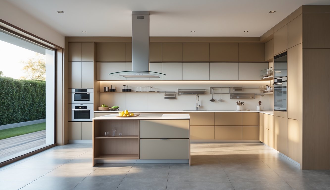 Moderna kuhinja s prilagođenim elementima i dobro raspoređenim prostorom.