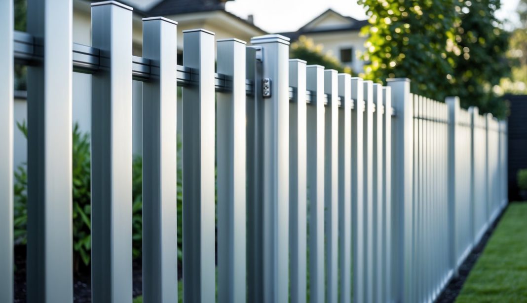 Detaljan prikaz aluminijske ograde u vrtu ispred kuće.
