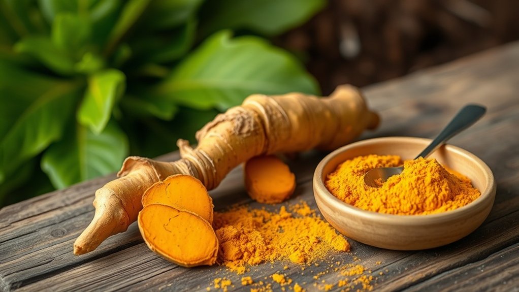 žuti narančasti prah od korijena kurkume